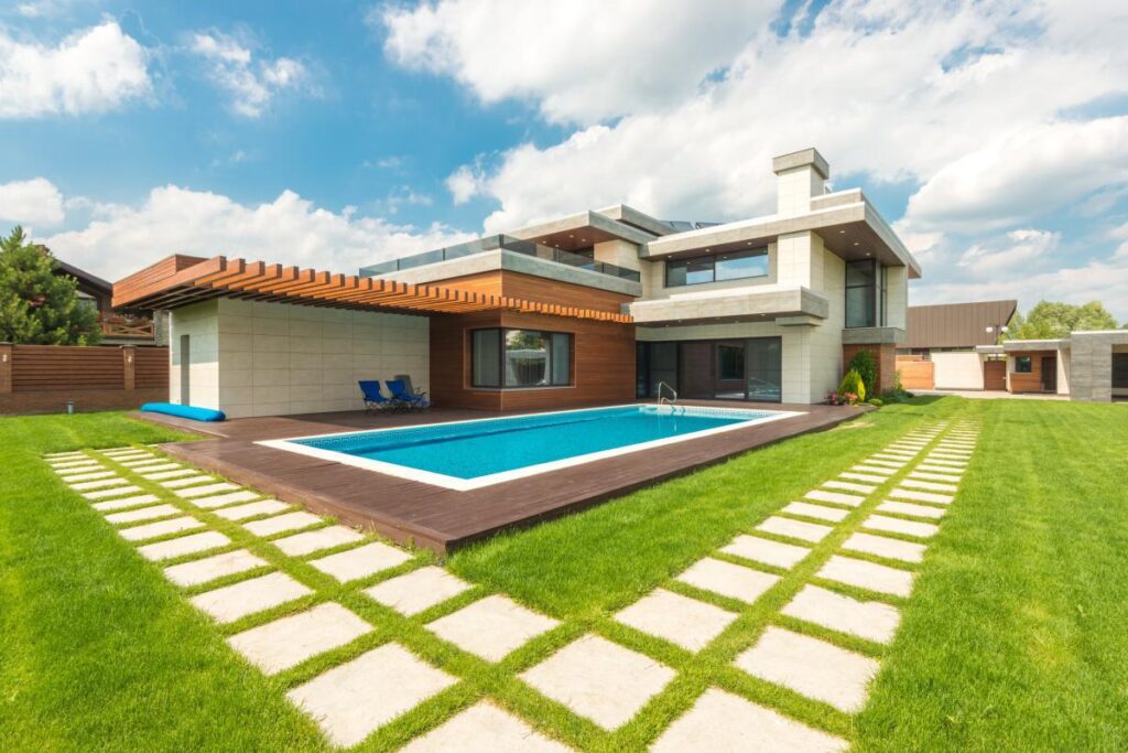 Illustration d'un projet exterieur, piscine, pool house, amenagement paysager