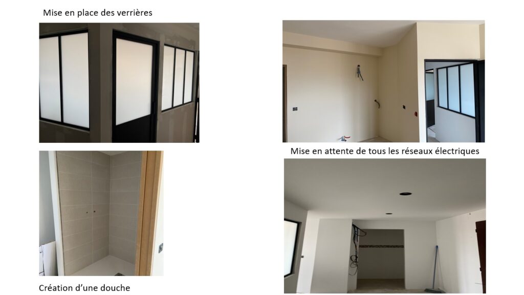 Rénovation de bureaux, verrière intérieure, électricité, peinture. 